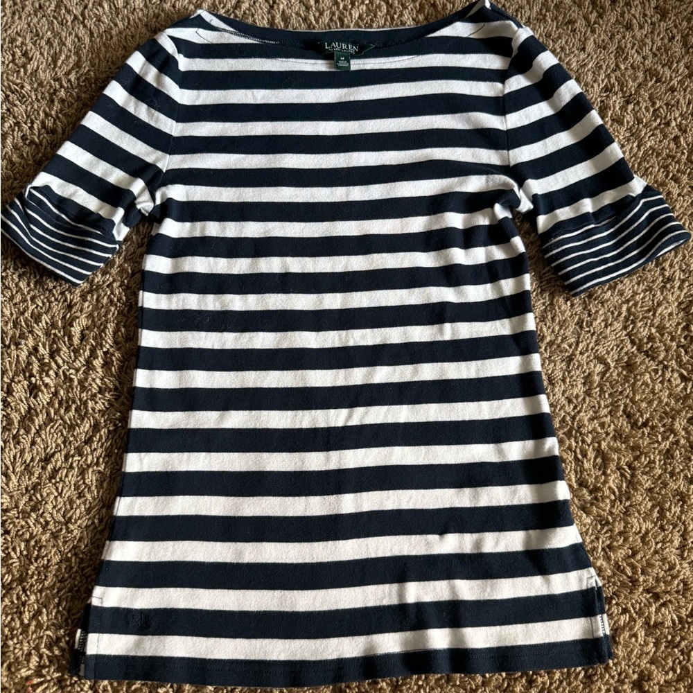 Lauren Ralph Lauren Striped Navy and White Tee